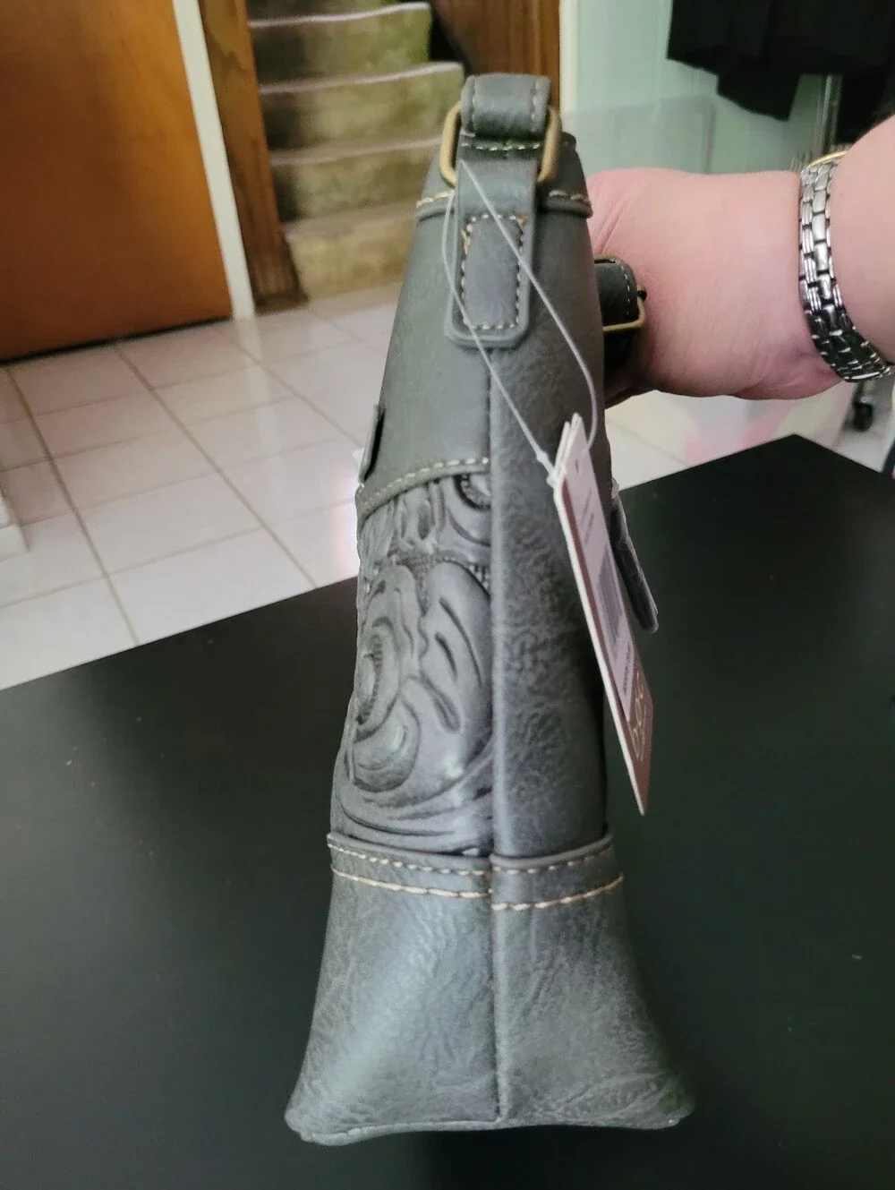 b.o.c. Gray Embossed Floral Crossbody Bag